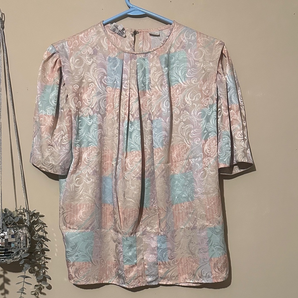 Vintage Anne Klein 14 Pastel Swirl Blouse 23 ptp